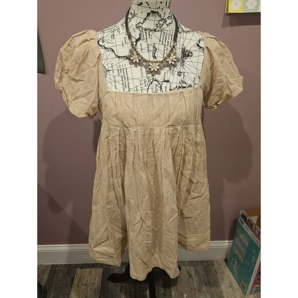 Free People Dresses & Skirts - Free people Marina Mini Dress Beige womens small puff sleeve open tie back **